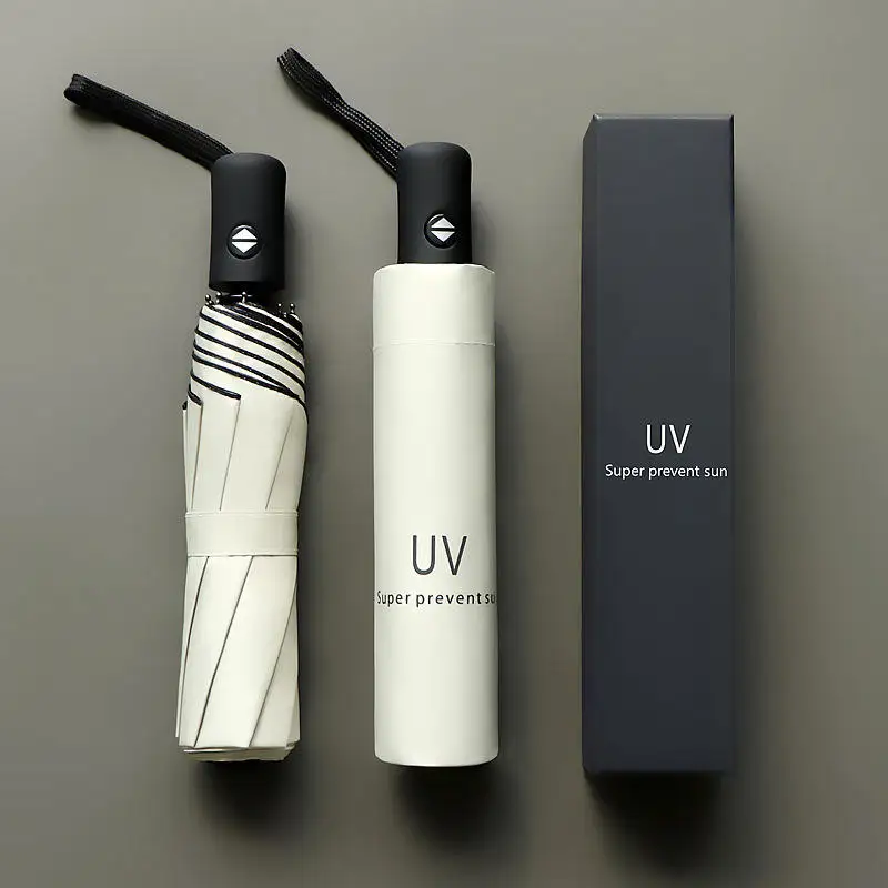 2024 Wholesale promotional 3 folding uv automatic umbrella for rain windproof sun umbrella Custom with logo prints
