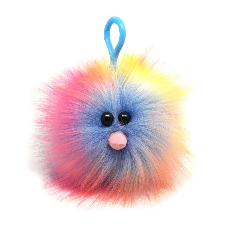 New cute rainbow ostrich soft fluffy fox fur plush ball pompom pendant plastic keychain gift car pendant
