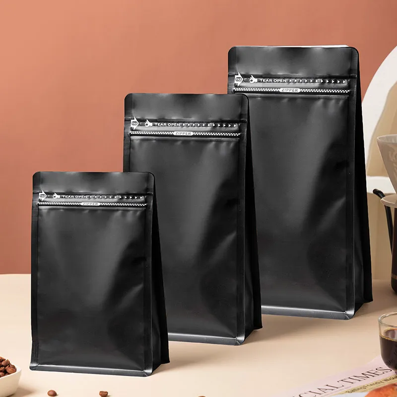 Custom Coffee Packaging Bag Side Gusset Bag Resealable Zipper Stand Up Plastic Aluminum Foil Bags With Valve For Food Snack Nut