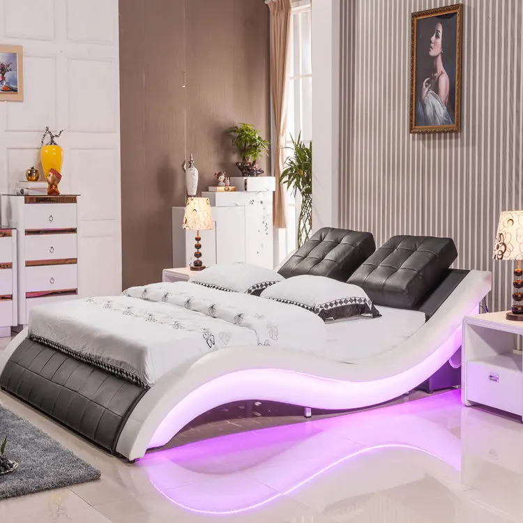 CBMmart Low height rexine bed Popular Modern led light beds circle round bed bedroom furniture