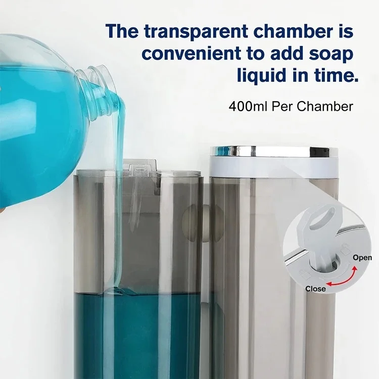 Bathroom Abs Lockable Hotel Bathroom Shampoo Soap Dispenser Wall-mounted Double Soap Dispenser Manual Liquid Soap Dispenser