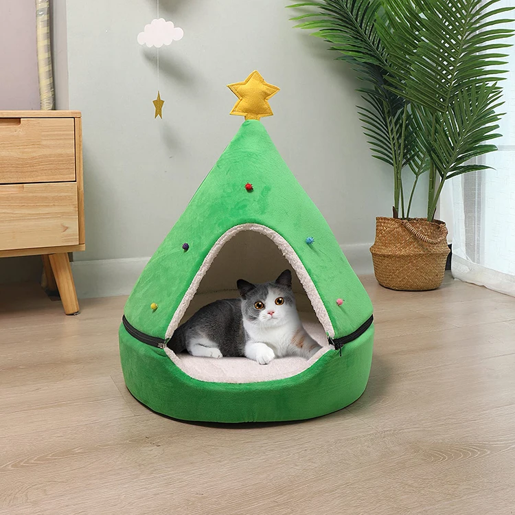 2024 New Version Dog Cat Cave Bed Tent Christmas Hat Gift Luxury Soft Warm Outdoor Indoor Cat House