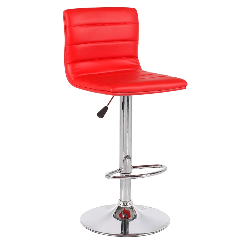 Simple leather square stripe back kitchen high chairs counter bar stools industrial swivel bar chair with legrest