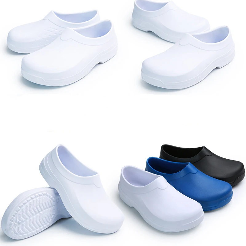 White PVC Clogs For Nurse In Hospital Black High Heel PVC Waterproof Work Shoes Oil Resistant For Chef In Kitchen
