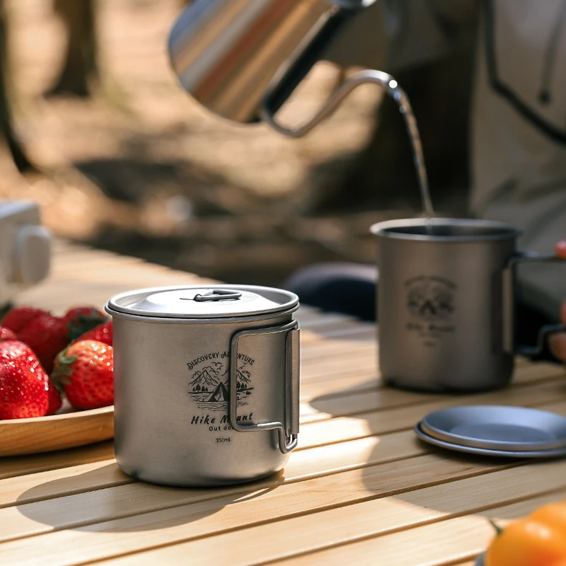 Hot selling and environmentally friendly 350ml/420ml pure titanium folding cup Camping Coffee Mug Customized logo