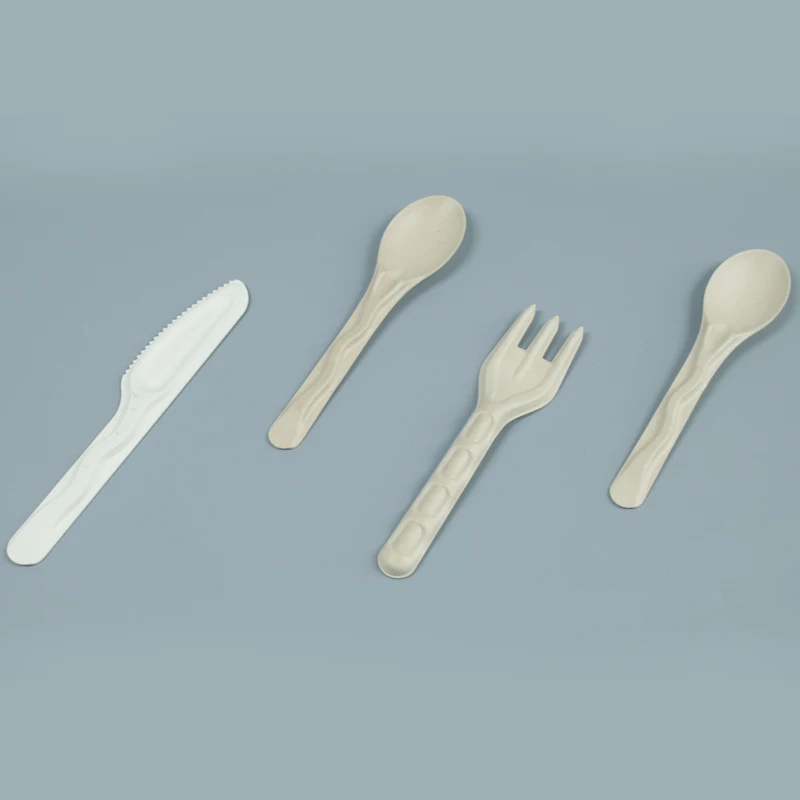 Biodegradable Disposable Sugarcane Pulp White edible cutlery bagasse paper knife fork spoon