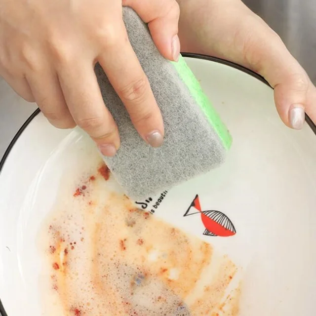 
MOQ 10 PCS Eco-friendly Material Multi-Use Non-Scratch Cellulose Scrub Dual-Sided Dish-washing Sponge for Kitchen 