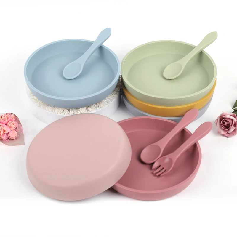 2021 hot selling baby child safety products silicone baby round plate manufacturer direct selling  baby feeding silicone plate