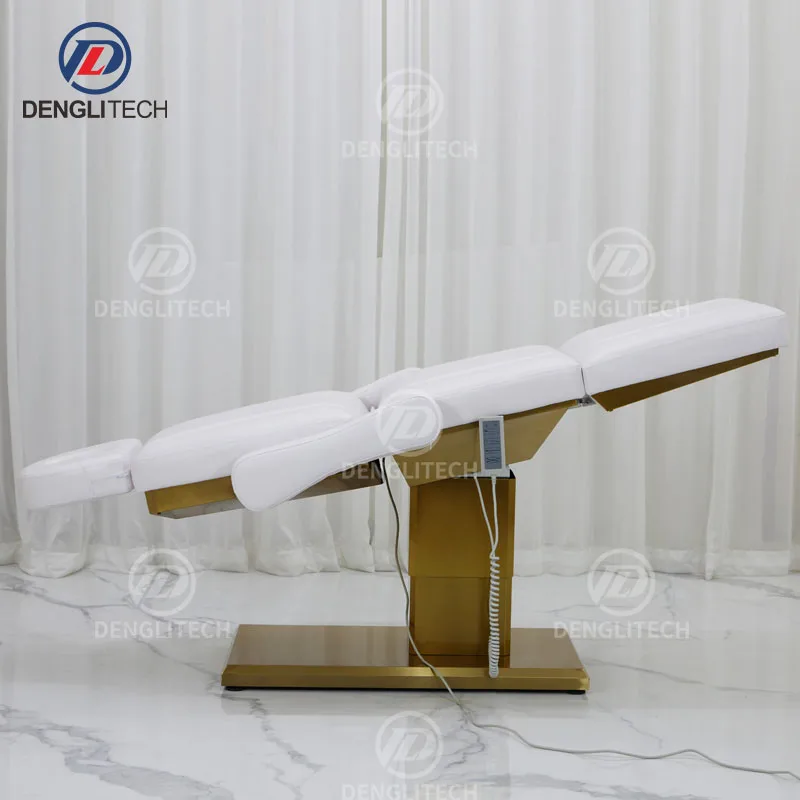 Luxury  European Style White and Gold Base Women  Massage Bed 3 Motors Beauty Salon Electric Massage Table for Facial