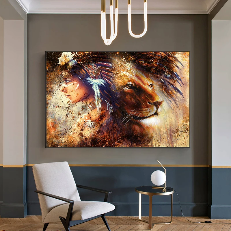 Colorful Woman And Tiger Abstract Art Oil Painting On Canvas Cuadros Posters And Prints Wall Art Picture For Living Room Decor
