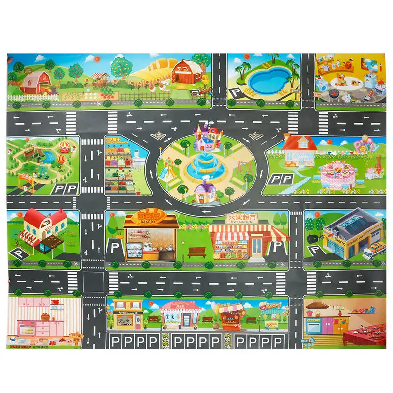 Hot sale factory direct price baby crawling games large play fence rug city traffic car map