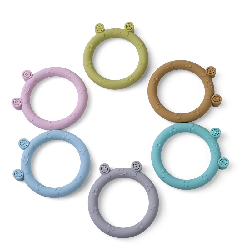 Hot Animal Frog Teether Silicone Baby Ring Bpa Free Organic Material Wholesale Custom Baby Teether Set