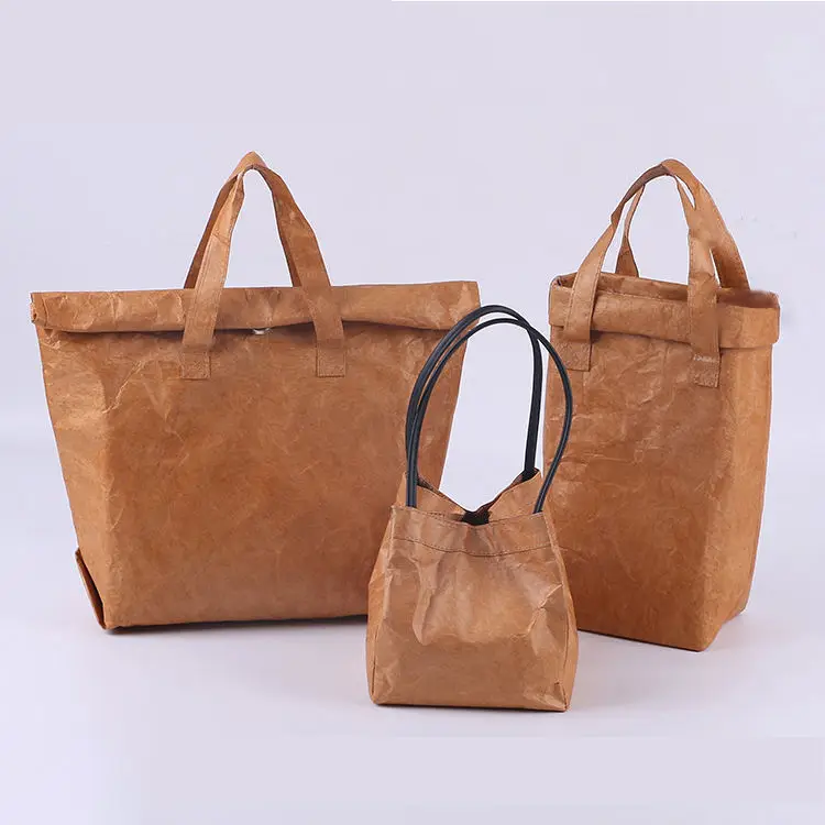 Wholesale Custom Logo Waterproof Thermal Washable Kraft Dupont Insulated Tyvek Paper Lunch Cooler Tote Bag for Bento Work