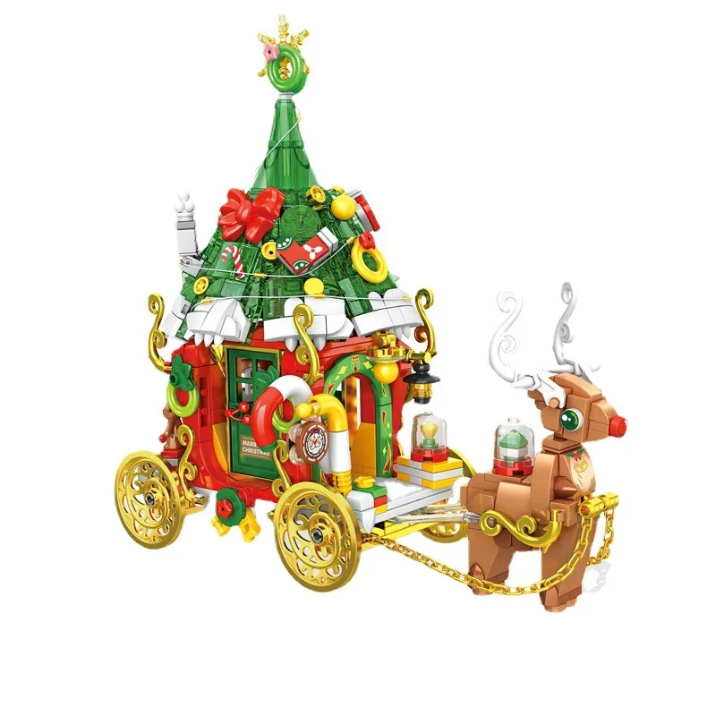 New Compatible Customized Legoing Christmas Tree House Building Blocks With Santa Claus,Elk Cart And Lighting Up Panlos 601012