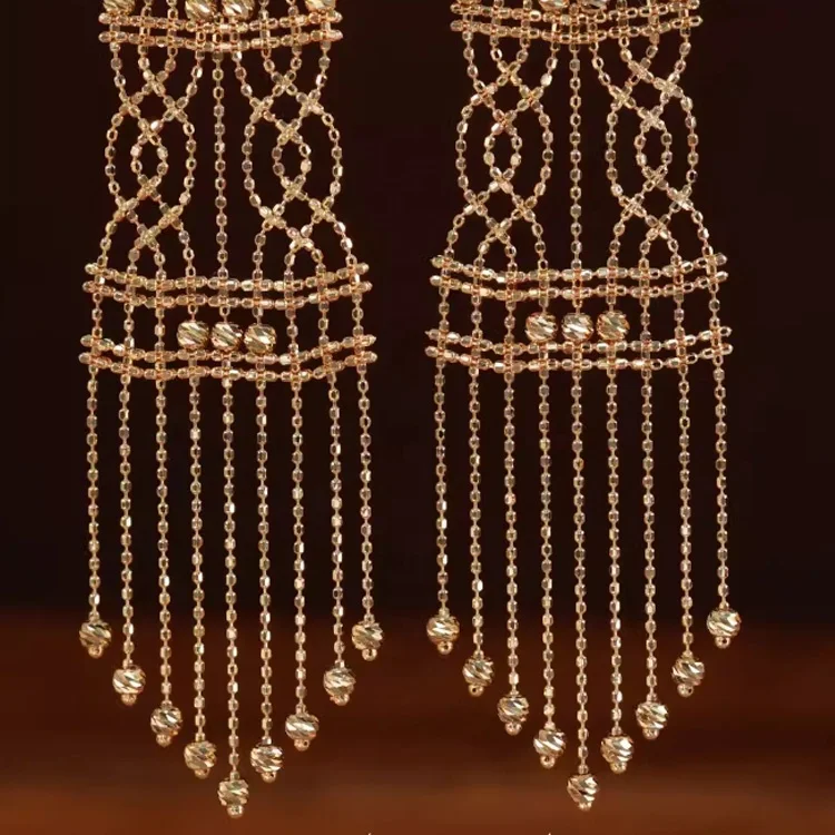 Indian jewelry 18K Gold  Personality Lace Gold Drop Earrings Heavyweight exotic long tassel Chandelier Earrings earrings