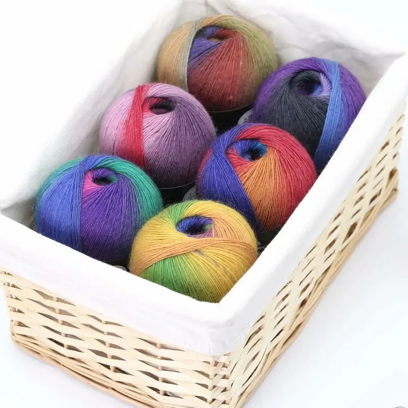 Fashion Rainbow Color Dye Thick Warm Merino Wool yak Yarn for Machine Hand Knitting Scarf Crochet Knit Sweaters