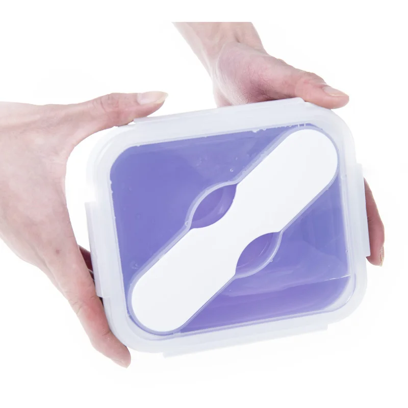 multiple colors kitchen silicone folding collapsible lunch boxes with fork