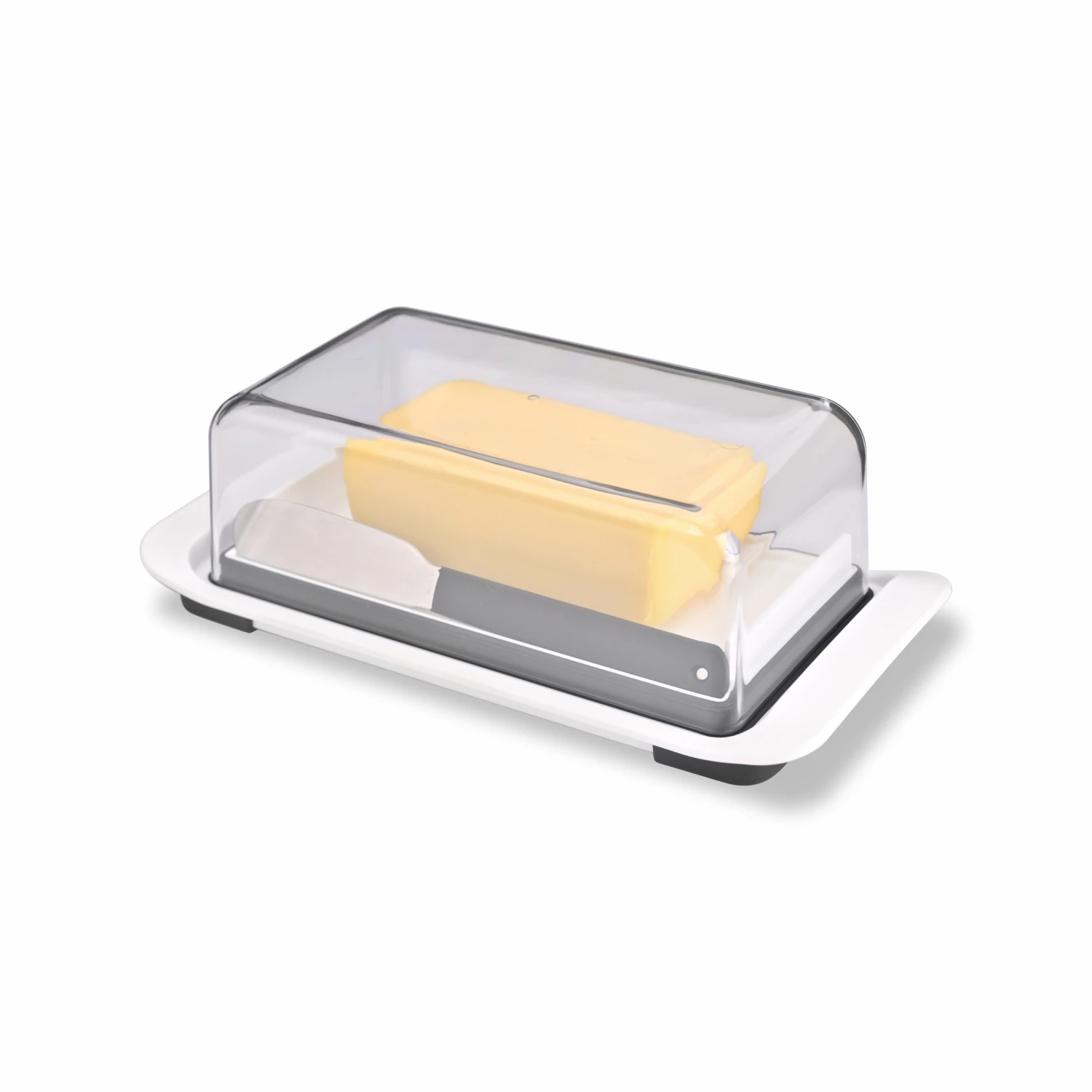 Larger Plastic Butter Dish with Transparent Lid and Stainless Steel Knife Keep Fresh Easy to Scoop Rectangle Airtight Keeper