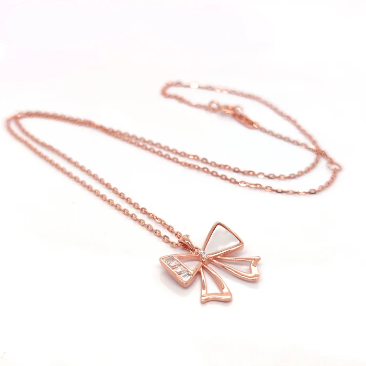 Fashion Ribbon 925 Sterling Silver Rose Gold Plated Pendant  Necklace Sterling Silver Necklace