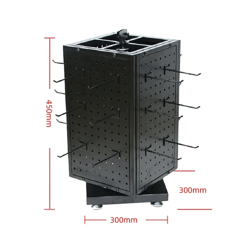 Customized Metal Hook Rack Display Stand Rotating Four Sides Tabletop Display Rack for Jewelry, Glasses, Small Accessory