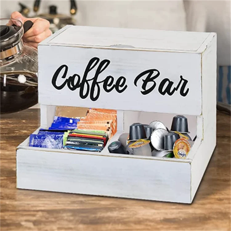 Rustic tea bags sugar packet holder caddy white wood coffee station organizer