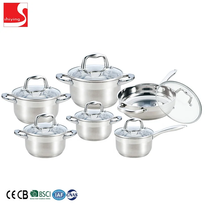 Eco-friendly stainless steel home cooking pot and pan skillet cookware set