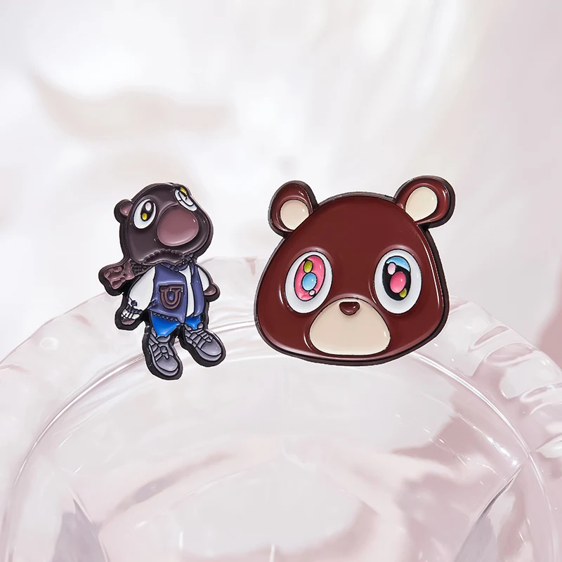 American Rapper Q Version Enamel Brooch Kanye West Wears Cartoon Backpack Badge Clothing Accessories Gift Jewelry for Friends