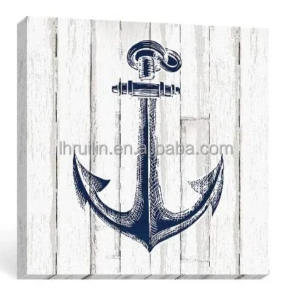 Customized Nautical Wall Art Beach Home Decor Boat Anchor Paintings Wood Crossbar Anchor Decorative  Wood Sign Hanging