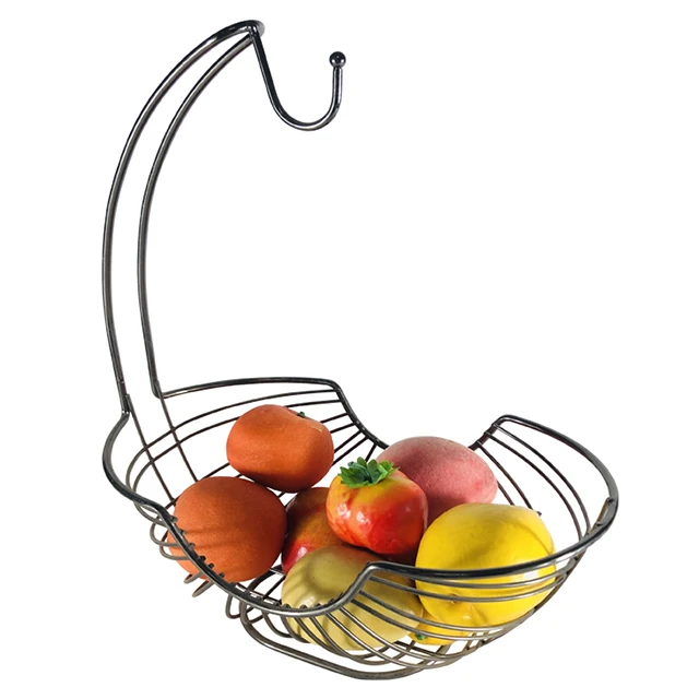 Popular Black Nickel Wire Metal Banana Wire Bowl  In Oval Shape Fruit Storage Baskets