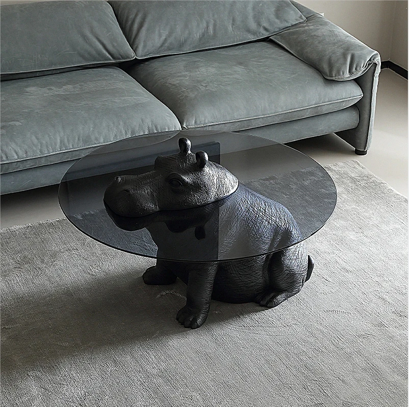 Creative animal tea table FRP material Thickened glass surface Hippo living room end table small table for coffee room