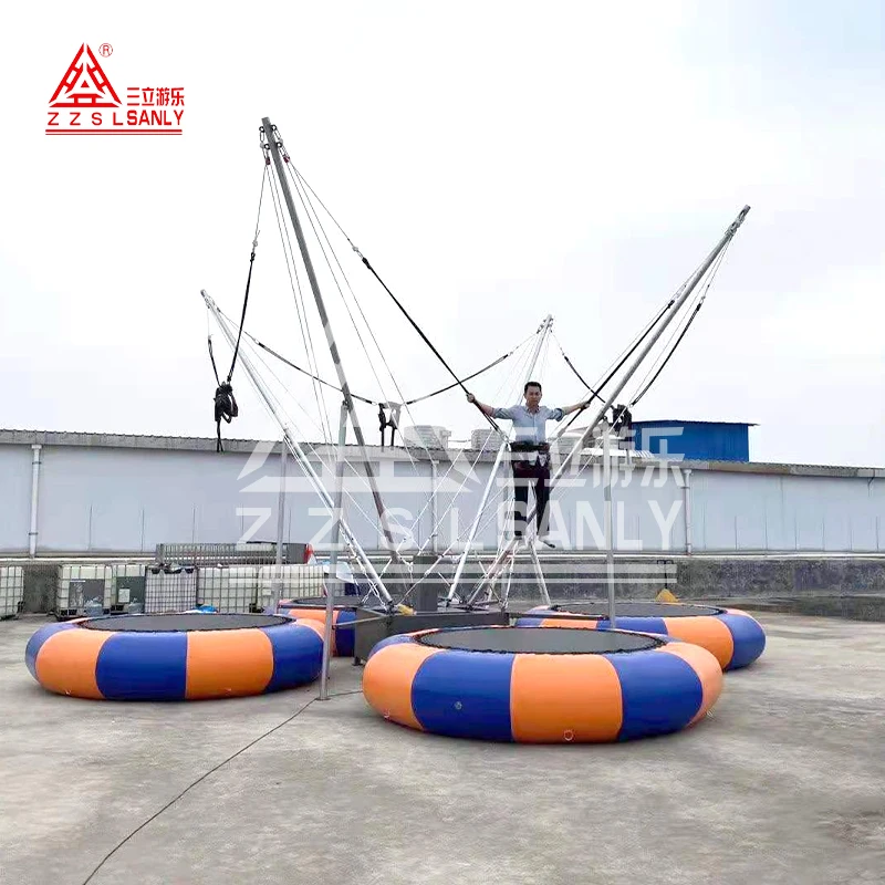 Cheap Price Amusement Park Rides Inflatable Bungee Ride Attraction 4 Stage In 1 Jump Euro Bungee Trampoline For Sale