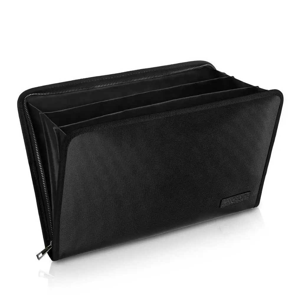 Black Portable Money and Document File Folder Fireproof and Waterproof Silicone Coated Organizer Non-Itchy Filing Products