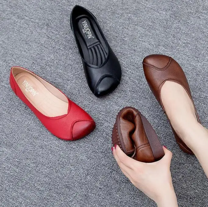 wholesale high quality genuine leather Slip on designer simple shoes women flat Leather Ballet Flats Boat shoe adult Merry Jane