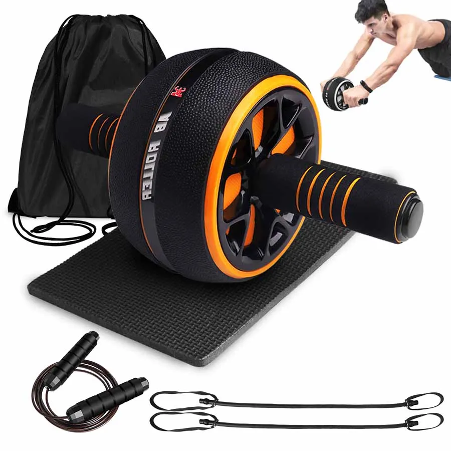 Hot Sale 6 in 1 Body Fitness Exercise Wheel Roller Kit Wider Ab Roller Wheel with Resistant Band Set