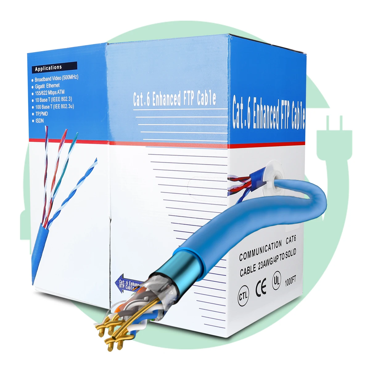 305m Factory Price Utp Cat 6 Cat6 Twisted Cord Network Lan Cable Ethernet Shield FTP Black Jacket White Blue Copper PVC Box ROHS