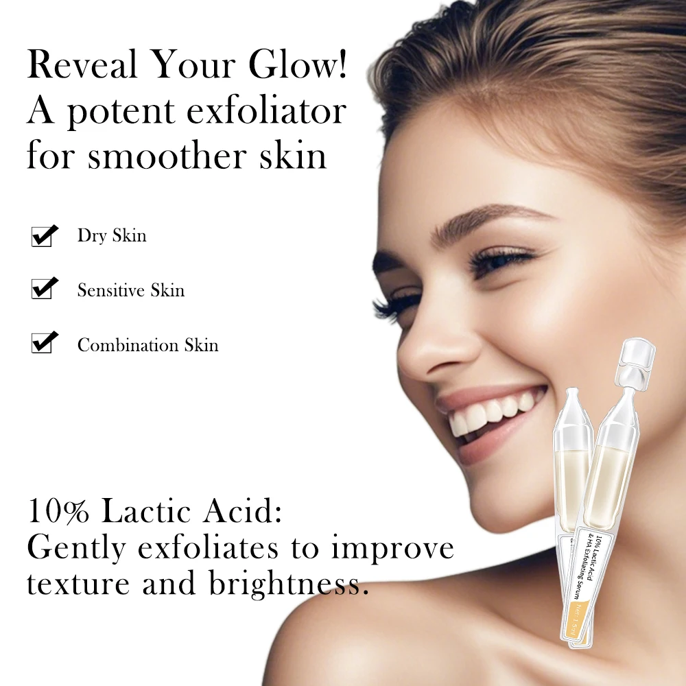 10% Lactic Acid Exfoliating Face Serum with Hyaluronic Acid Deeply Hydrating Reveal Skin Glow