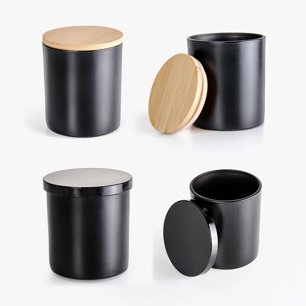 Customizable 7 oz 10 oz 14 oz Premium Empty Container Matte Black Glass Candle jar lid and box