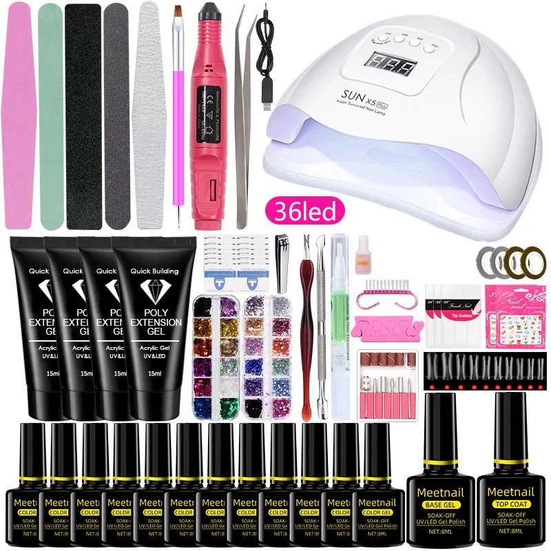 MEETNAIL B4 manicure set for women extension gel quick builder polygels nail set with uv led lamp