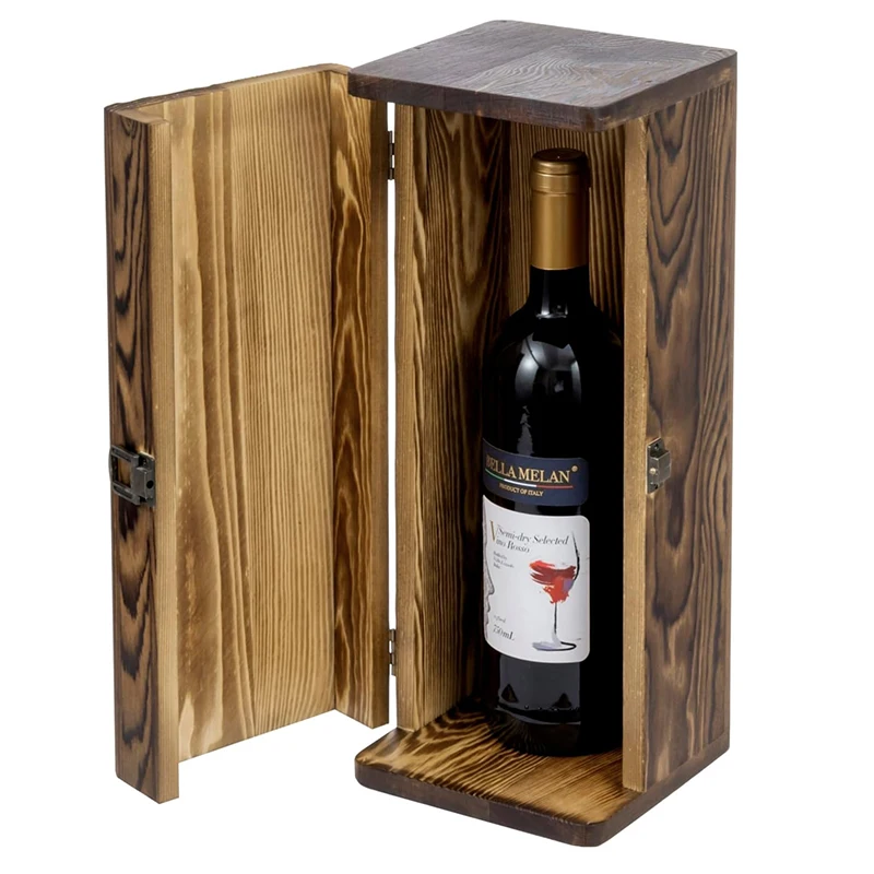 Rustic Burnt Dark Brown Solid Wood Single Wine Bottle Holder,