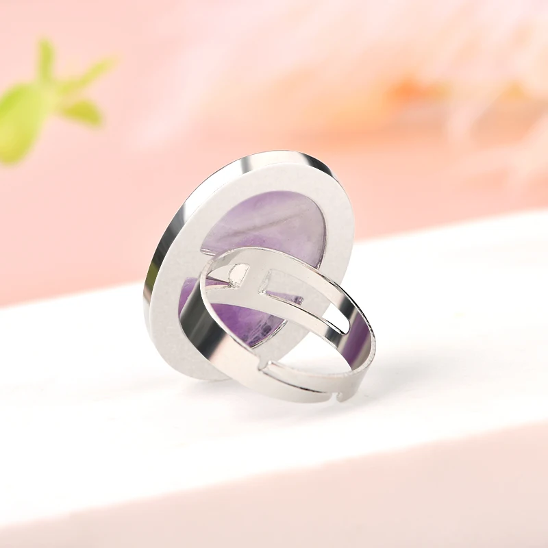 High quality oval shaped Natural Stone Adjustable Rings Healing Stone Rings for men Gemstone Jewelry Crystal Rings