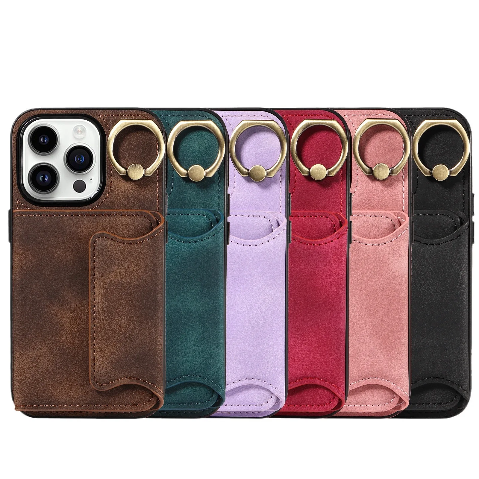 Tri-fold PU Leather Shockproof Phone Cover For S24 Ultra For 15 Pro SIM Hold Card Slot Cover