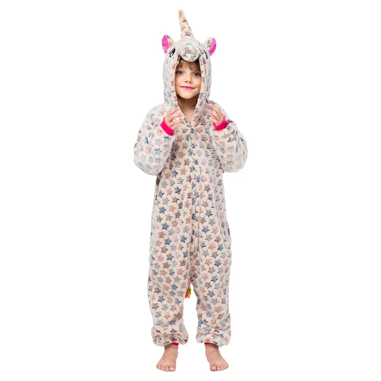 Kigurumi Unicorn nightclothes Flannel Home Wear Suit Animal Pajamas Winter nightgown Cartoon Hooded Kids sleepwear