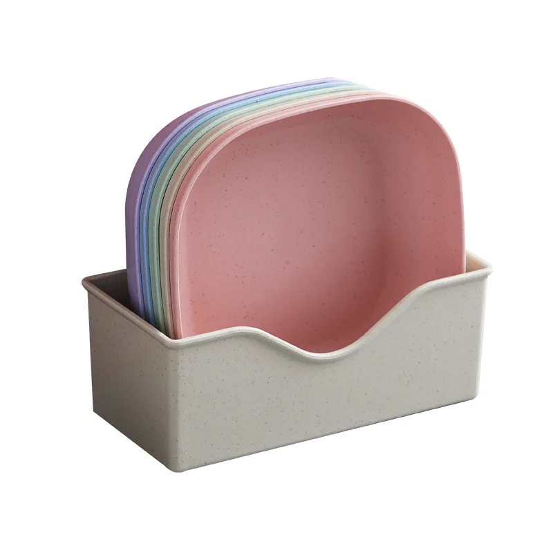 Wheat Straw Plate Set Can Be Reused 5 Pieces Plus 1 Plate Holder Suitable for Salads Desserts Appetizers Fruits Snacks Bread