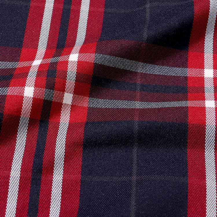 Custom Skin-friendly Woven Twill T/r Yarn Dyed Polyester Viscose Yarn Dyed Check Plaid Fabrics For School Uniforms