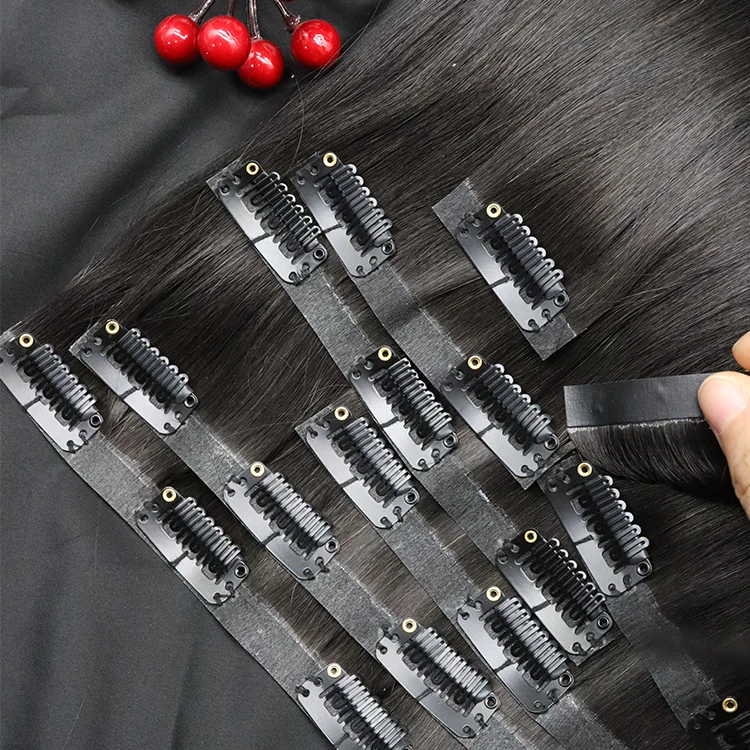 Factory Custom Clip in 100%  raw Vietnamese Human Hair Seamless invisible virgin hair clip in extensions