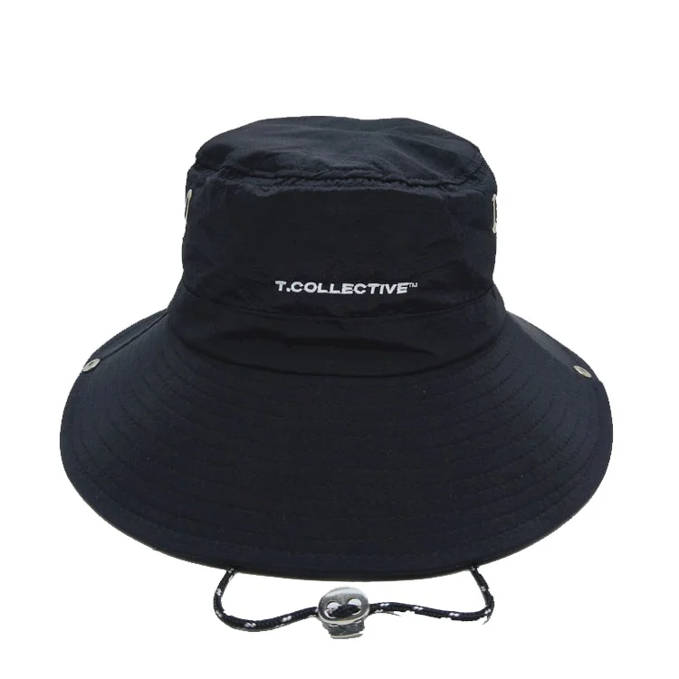 Custom Embroidery 100% polyester Nylon Quickly Dry Bucket Hat With Metal Buckle And Reflective Strap Fisherman Bucket Cap
