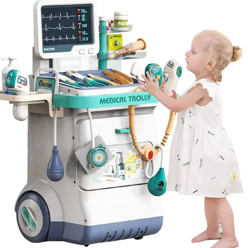 Little Doctor Role Play Game Toys Pretend Play Doctor Set ECG X-Ray Medical Station Toy Simulation Medical Tool Trolley Kits