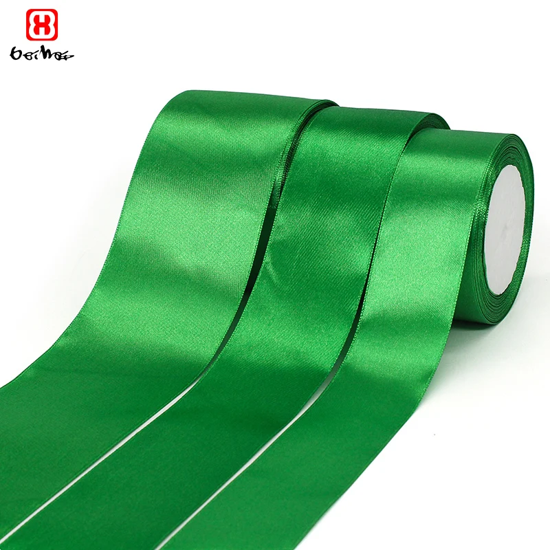 Hot Selling  Stocked Ribbons  Green Color Single Face Satin Ribbon Different Sizes Gift Ribbons For Decoration