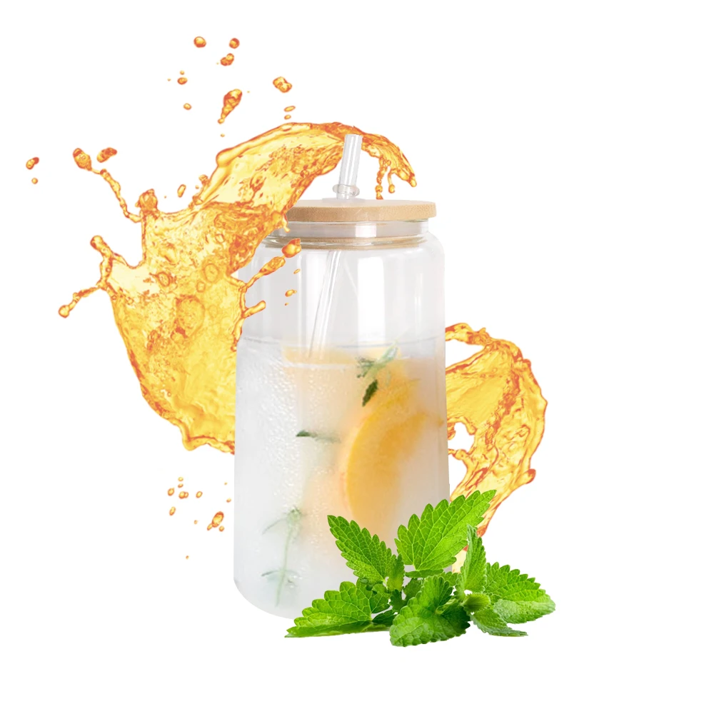 US warehouse sublimation glass can 12oz 16oz  juice iced coffee soda shaped coke beer glass can with bamboo lid