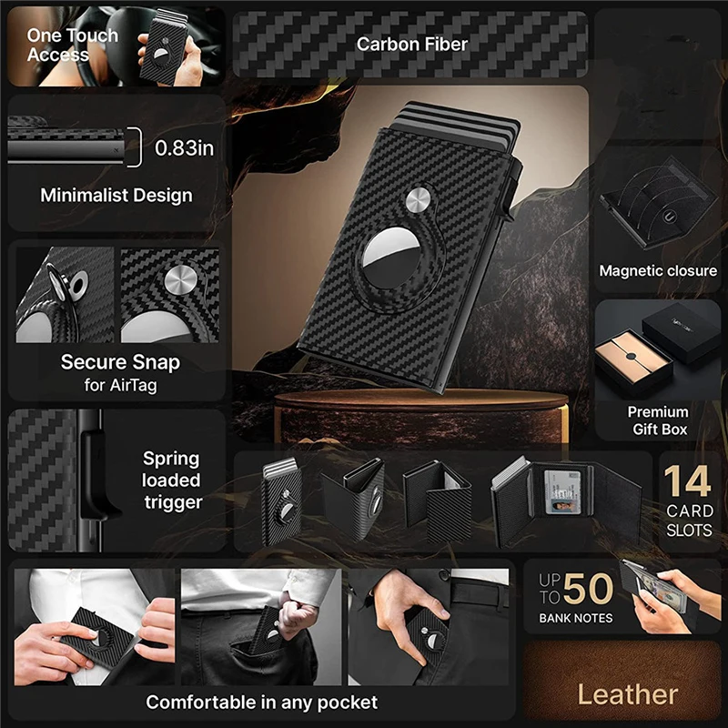 Free Custom Logo Slim Leather Card Holder Premium Genuine Leather Minimalist Wallet with Tracker